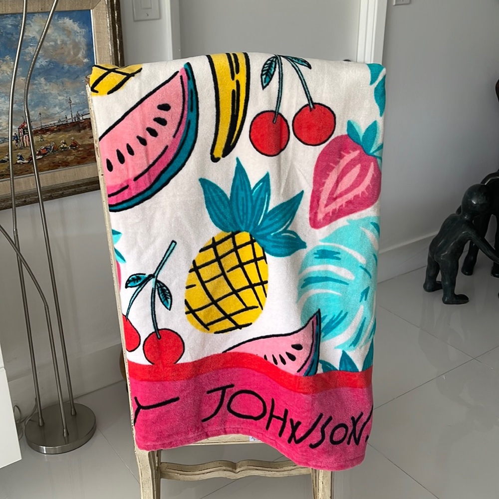 Betsey Johnson Pink/Red/Black "Fruity Fun" 100% Cotton Beach Towel